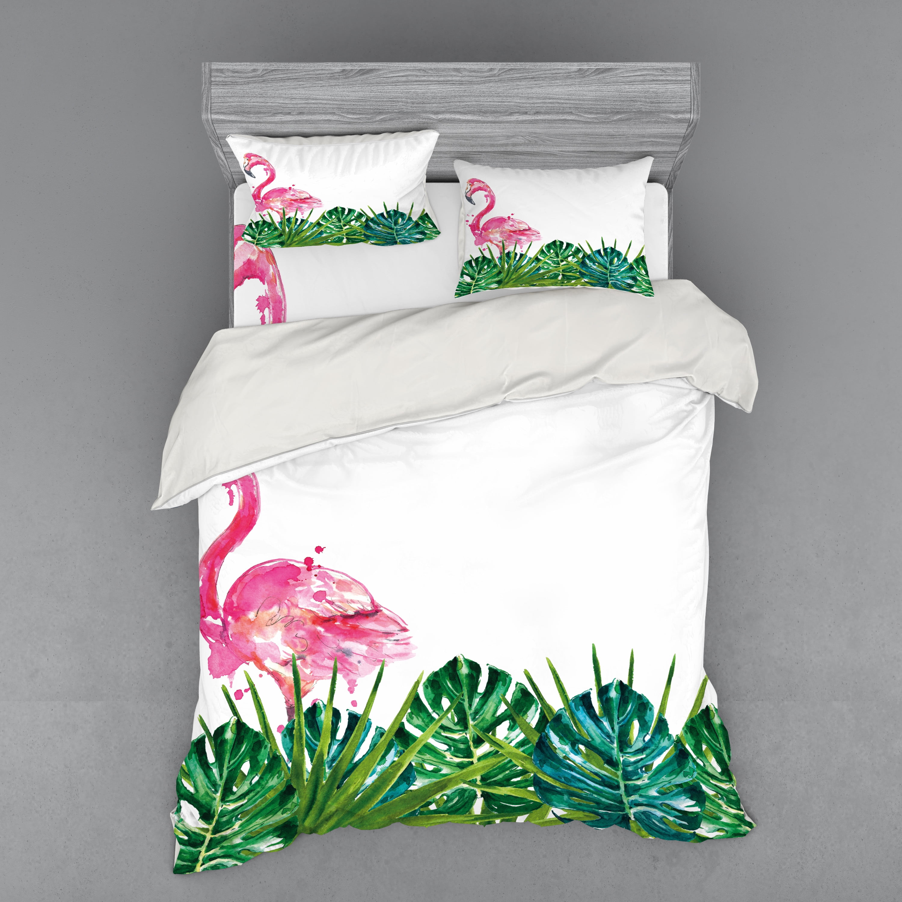 Queen Tropical Flamingo and Leaf Print Duvet Set