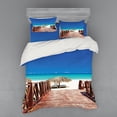 thumbnail image 1 of Ambesonne Tropical Bedding Set 4 Pcs, Sandy Beach Resort, Queen, Chocolate Navy Turquoise, 1 of 3