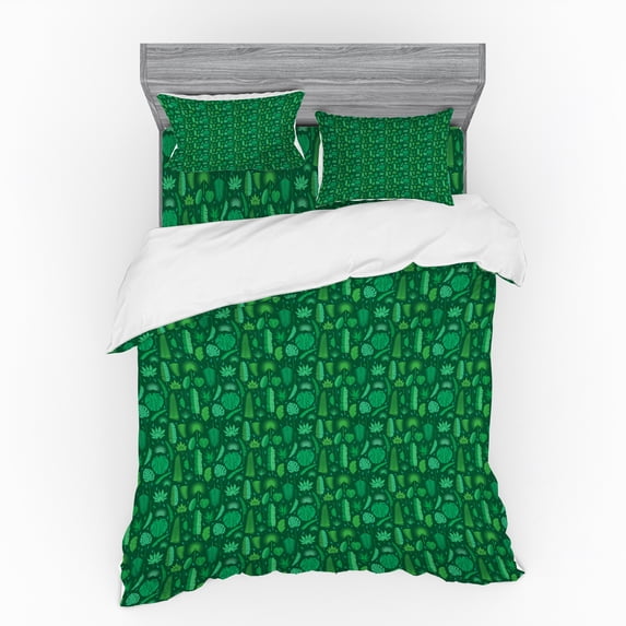 Ambesonne Tropical Bedding Set 4 Pcs, Various Jungle Elements, Queen, Fern Green Hunter Green