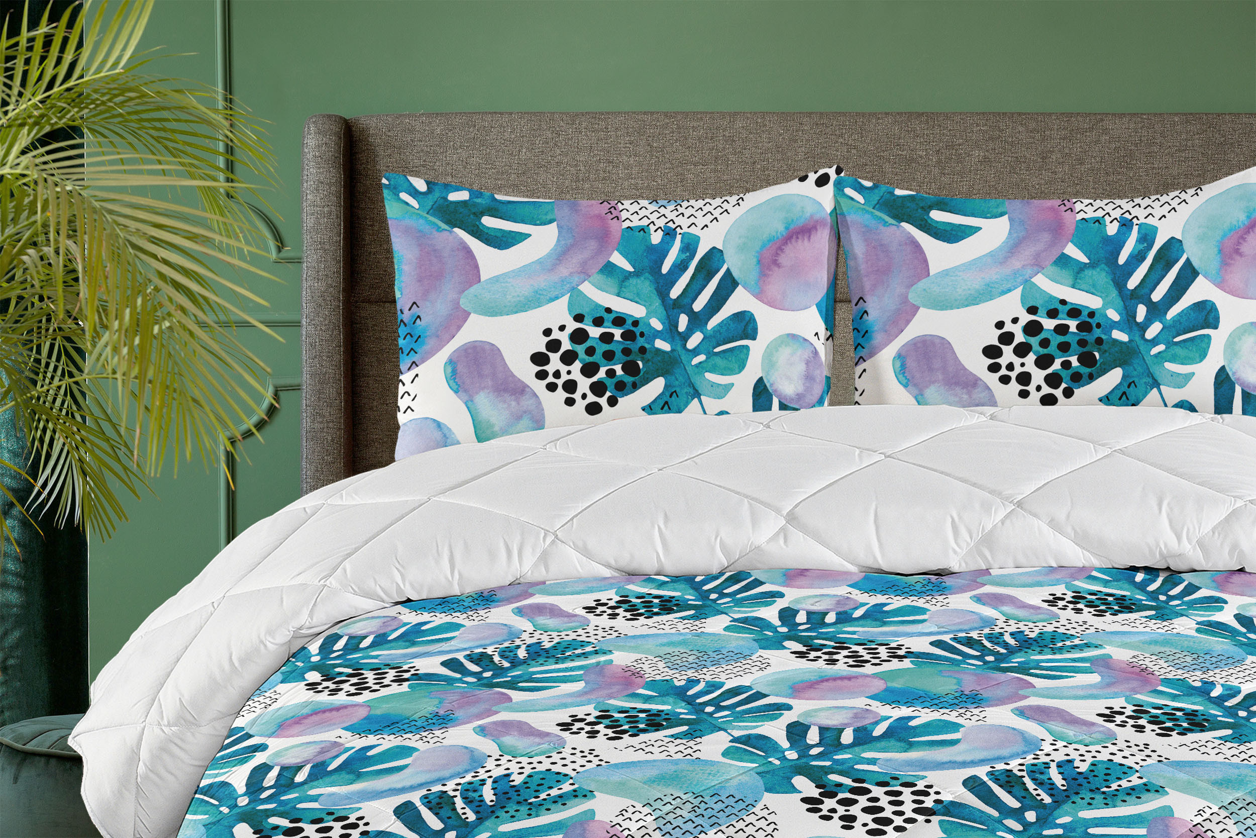 Ambesonne Tropical Boho Down Alternative Quilt Comforter, Soft Palm