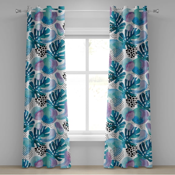 Ambesonne Tropical Boho Grommet Curtain, Soft Palm Tree Leaves, 50"x108", Seafoam Lilac Sea Blue