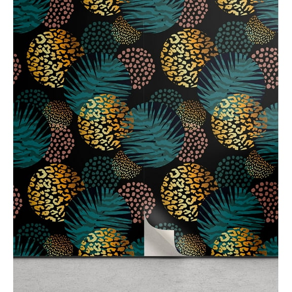 Ambesonne, Tropical Boho Peel & Stick Wallpaper for Home, Exotic Leafy Abstract, 13"x36", Earth Yellow Sea Blue