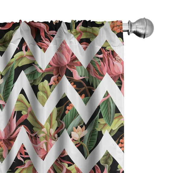 Ambesonne Tropical Chevron Curtains, Zigzags Exotic, Pair of 28"x84", Pastel Pink and Sage Green