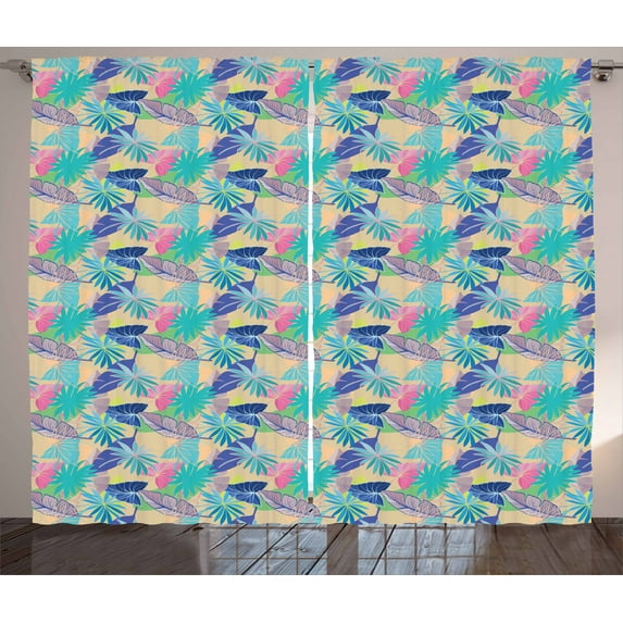 Ambesonne Tropical Curtains 2 Panel Set, Exotic Hawaii Summer Flora, 108" x 84", Multicolor