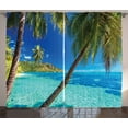 thumbnail image 1 of Ambesonne Tropical Curtains 2 Panel Set, Palm Trees Sea Beach, 108" x 90", Turquoise Blue, 1 of 3