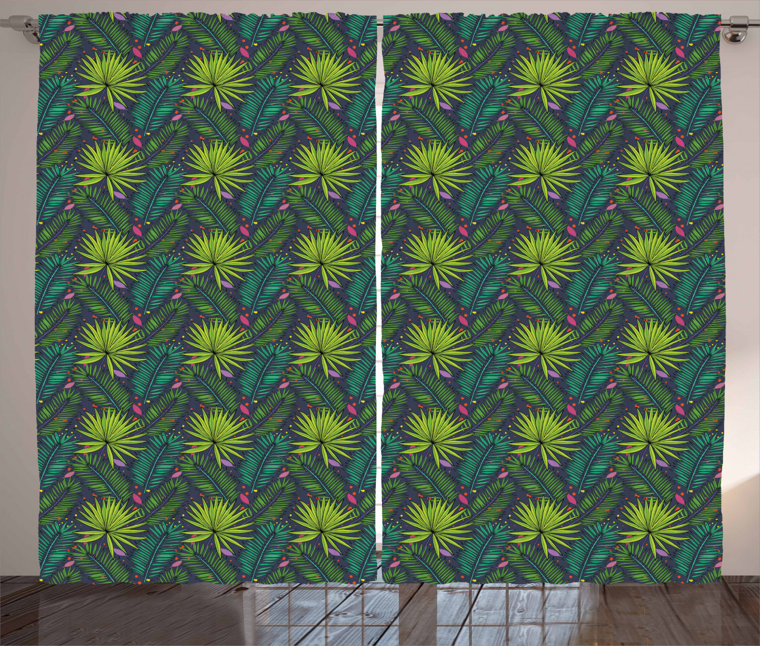 thumbnail image 1 of Ambesonne Tropical Curtains 2 Panel Set, Tropical Fern Aralia, 108" x 96", Multicolor, 1 of 3