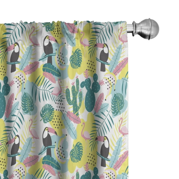 Ambesonne Tropical Curtains, Aloha Nature Birds Art, Pair of 28"x63", Multicolor