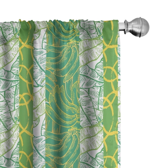 Ambesonne Tropical Curtains, Bananas Vertical Lines, Pair of 28"x63", Fern Green and Earth Yellow