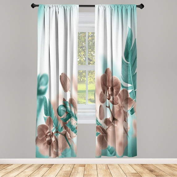 Ambesonne Tropical Curtains, Blooming Orchids Leaves, Pair of 28"x63", Pale Chocolate