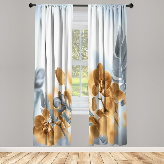Ambesonne Tropical Curtains, Blooming Orchids Leaves, Pair of 28"x84", Dark Peach