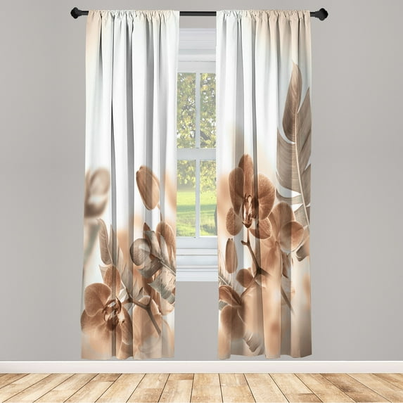 Ambesonne Tropical Curtains, Blooming Orchids Leaves, Pair of 28"x84", Warm Taupe