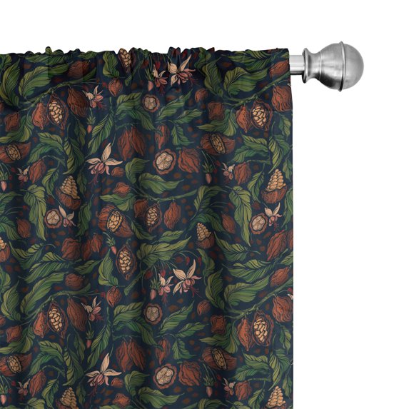 Ambesonne Tropical Curtains, Cacao Beans Leaves Flowers, Pair of 28"x84", Olive Green Paprika and Blue