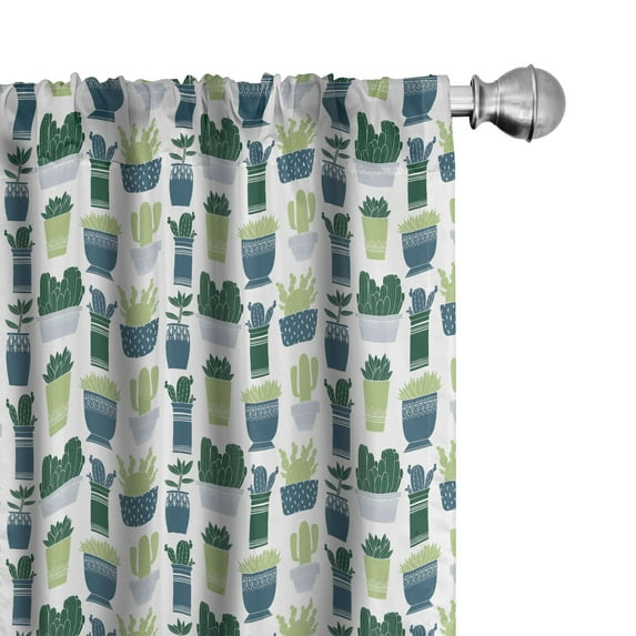 Ambesonne Tropical Curtains, Cacti in Pots Cartoon Art, Pair of 28"x95", Slate Blue and Pale Green