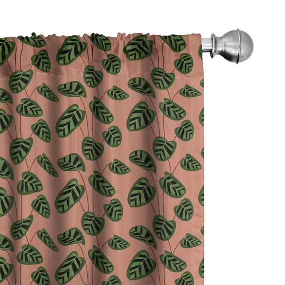 Ambesonne Tropical Curtains, Calathea Leaves Pattern, Pair of 28"x95", Pale Rust and Olive Green