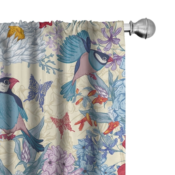 Ambesonne Tropical Curtains, Colorful Birds Butterfly, Pair of 28"x63", Dark Pink Pale Blue