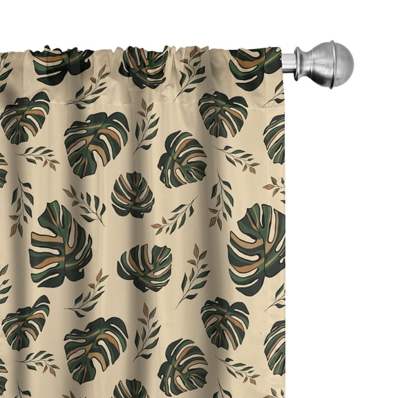 Ambesonne Tropical Curtains, Contemporary Monsteras Art, Pair of 28"x63", Hunter Green and Beige