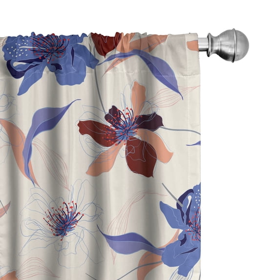 Ambesonne Tropical Curtains, Continuous-Line Cherry Art, Pair of 28"x84", Dark Ceil Blue and Salmon