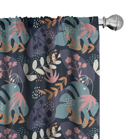 Ambesonne Tropical Curtains, Exotic Abstract Foliage, Pair of 28"x63", Pastel Pink and Cadet Blue