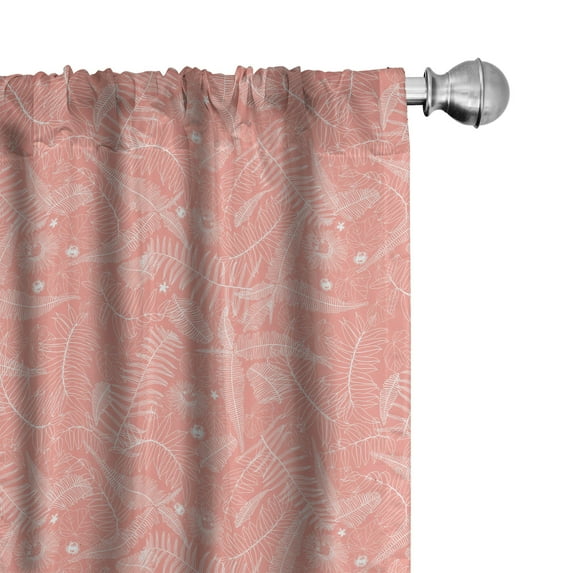 Ambesonne Tropical Curtains, Exotic Abstract Silhouette, Pair of 28"x84", Coral Blush and White