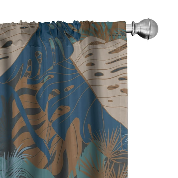 Ambesonne Tropical Curtains, Exotic Botanical Abstract, Pair of 28"x95", Dark Lavender and Grey Teal