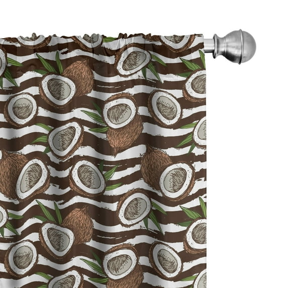 Ambesonne Tropical Curtains, Exotic Coconut Jungle, Pair of 28"x84", Dark Brown Green White