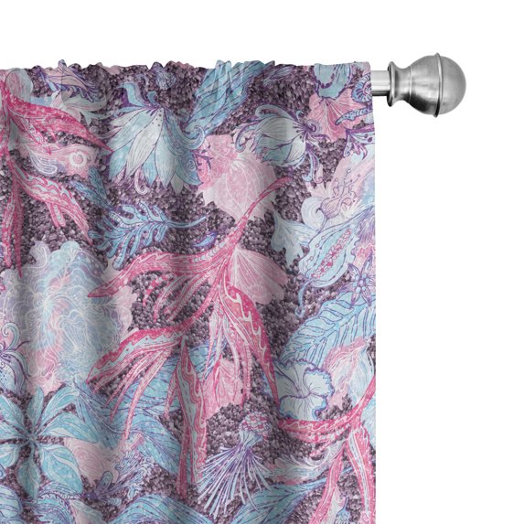 Ambesonne Tropical Curtains, Exotic Colorful Botanical, Pair of 28"x95", Dark Turquoise Pale Pink