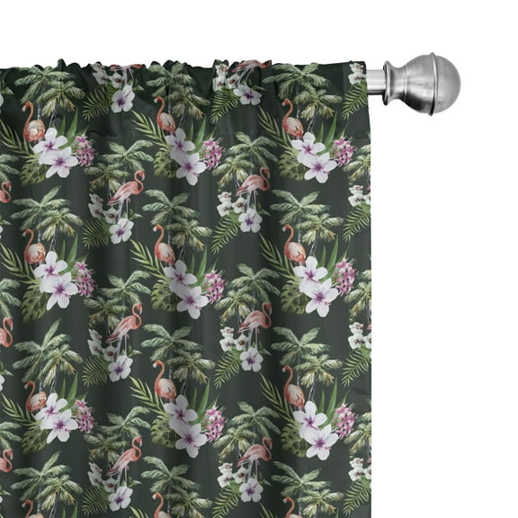 Ambesonne Tropical Curtains, Exotic Flamingo Bouquet, Pair of 28"x95", Hunter Green Multicolor