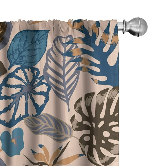 Ambesonne Tropical Curtains, Exotic Flora Nature Art, Pair of 28"x63", Slate Blue Pale Caramel