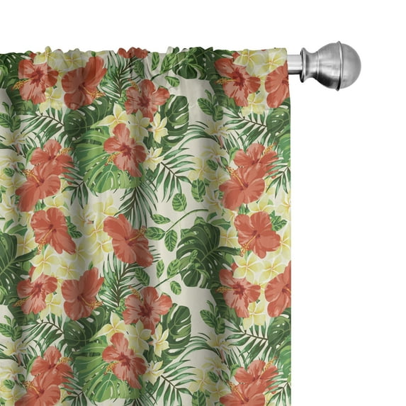 Ambesonne Tropical Curtains, Exotic Flowers Pattern, Pair of 28"x63", Red Pale Yellow Green