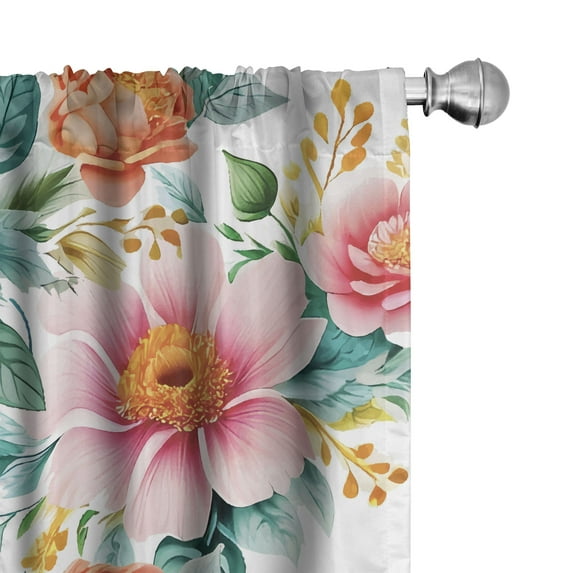 Ambesonne Tropical Curtains, Exotic Flowers Retro Scene, Pair of 28"x95", Soft Pink Sea Green