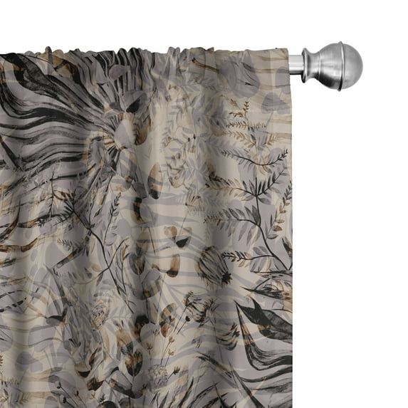 Ambesonne Tropical Curtains, Exotic Foliage Monochrome, Pair of 28"x95", Pale Grey and Caramel