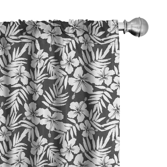 Ambesonne Tropical Curtains, Exotic Hibiscus Flower, Pair of 28"x63", Grey and White