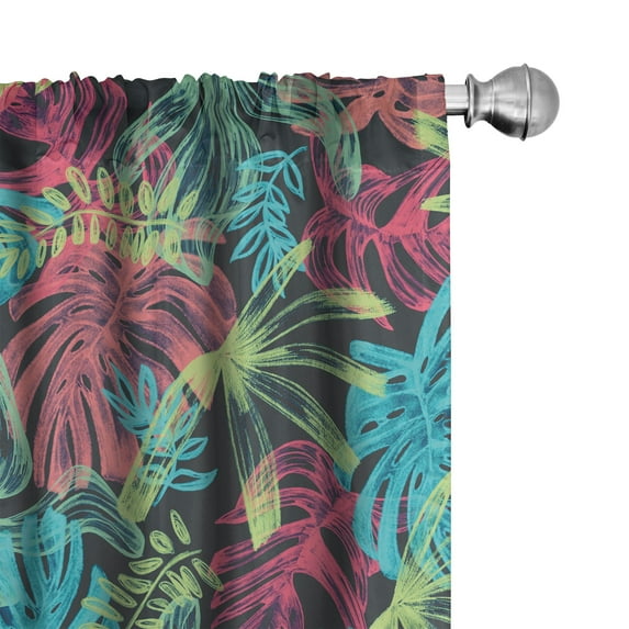 Ambesonne Tropical Curtains, Exotic Leaves Colorful Art, Pair of 28"x95", Dried Rose Indigo Aqua