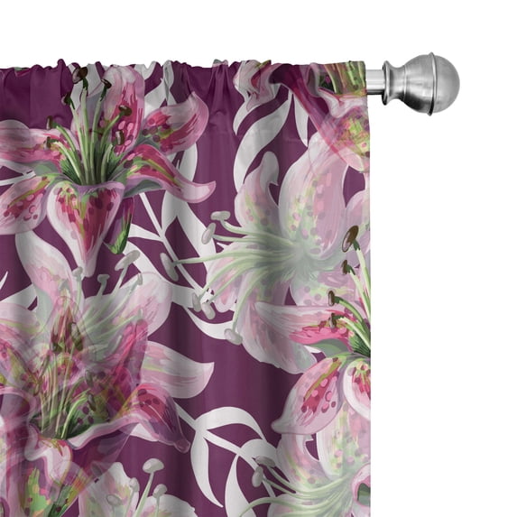 Ambesonne Tropical Curtains, Exotic Leaves Lilies Plot, Pair of 28"x63", Dried Rose and Lime Green