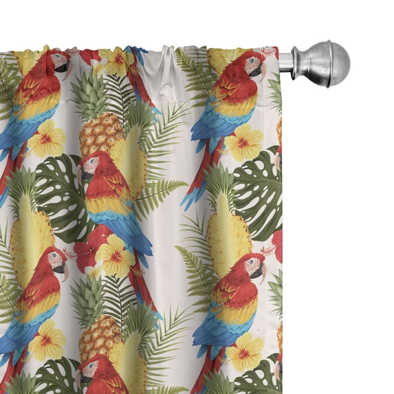 Ambesonne Tropical Curtains, Exotic Leaves Macaw Art, Pair of 28"x95", Scarlet Deep Sky Blue