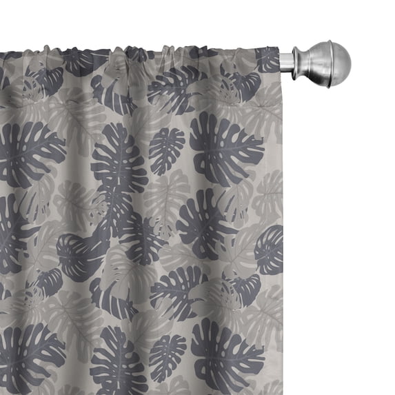 Ambesonne Tropical Curtains, Exotic Leaves Ornament, Pair of 28"x95", Dust Purpleblue and Grey
