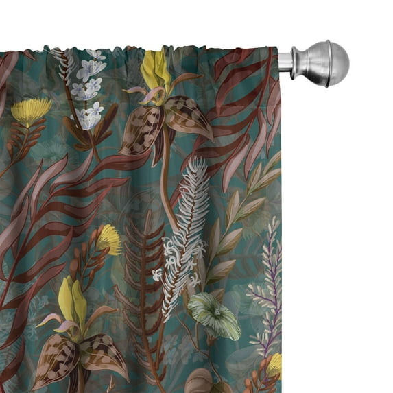 Ambesonne Tropical Curtains, Exotic Wild Flowers Art, Pair of 28"x84", Dark Rust Teal and Yellow