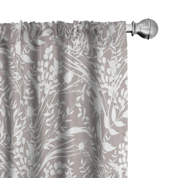 Ambesonne Tropical Curtains, Fern Branches Silhouettes, Pair of 28"x63", Dark Eggshell White