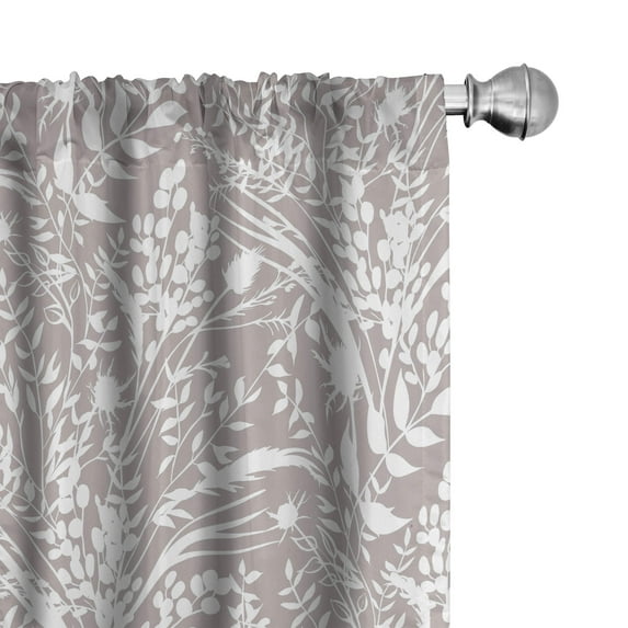 Ambesonne Tropical Curtains, Fern Branches Silhouettes, Pair of 28"x63", Dark Eggshell White