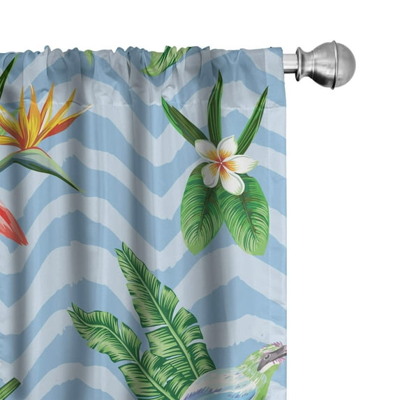 Ambesonne Tropical Curtains, Flamingos Flowers Monstera, Pair of 28"x95", Pale Azure Blue Emerald