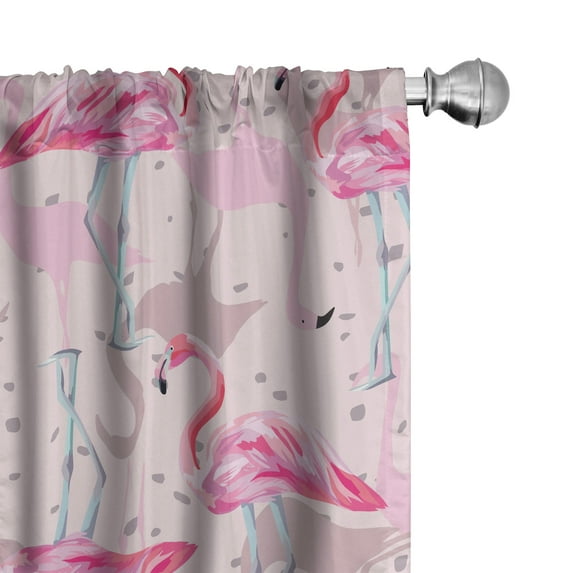Ambesonne Tropical Curtains, Flamingos Watercolor Plot, Pair of 28"x84", Pale Rose and Soft Pink