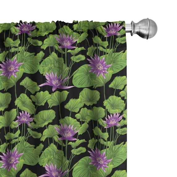 Ambesonne Tropical Curtains, Flowers Hawaiian Aloha Art, Pair of 28"x95", Lime Green Purple