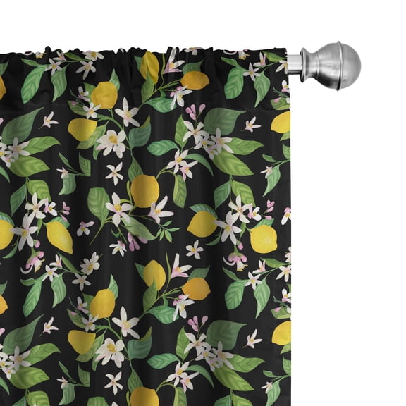 Ambesonne Tropical Curtains, Flowers Leaves Lemons Art, Pair of 28"x84", Peacock Green Marigold