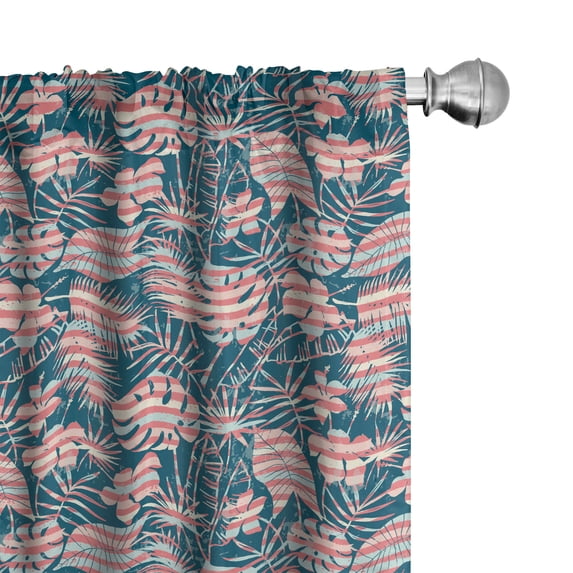 Ambesonne Tropical Curtains, Flowers Leaves Stripes, Pair of 28"x95", Petrol Blue Blush Pink