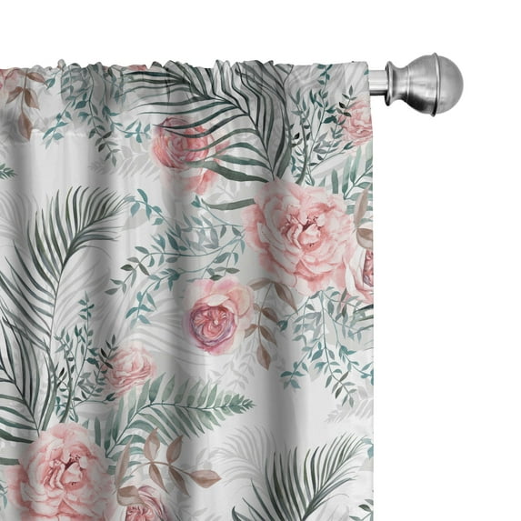 Ambesonne Tropical Curtains, Garden Roses Boho Plot, Pair of 28"x63", Coral and Pale Reseda Green