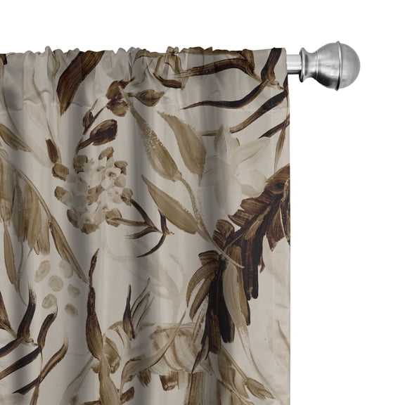 Ambesonne Tropical Curtains, Gouache Abstract Exotic, Pair of 28"x63", Dark Brown Pale Sepia