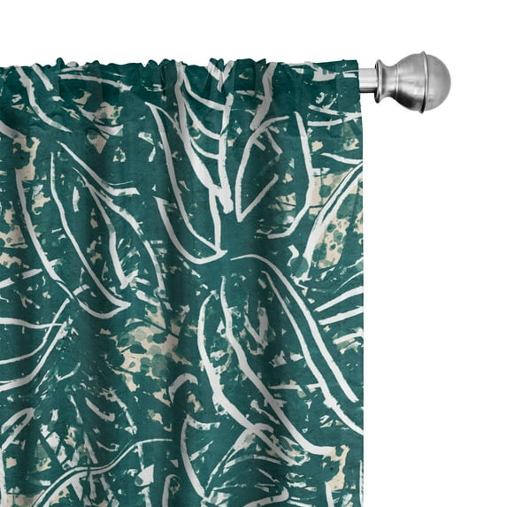 Ambesonne Tropical Curtains, Grunge Leaves Retro Ink, Pair of 28"x95", Forest Green and Dark Teal