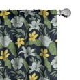 thumbnail image 1 of Ambesonne Tropical Curtains, Hibiscus Plumeria Leaf Art, Pair of 28"x95", Navy Blue Earth Yellow, 1 of 4