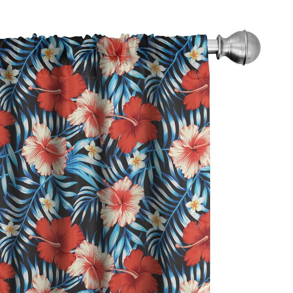 Ambesonne Tropical Curtains, Hibiscus Plumeria, Pair of 28"x84", Multicolor