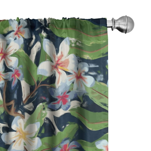 Ambesonne Tropical Curtains, Hibiscuses Colorful Exotic, Pair of 28"x63", Fern Green Coral and Blue